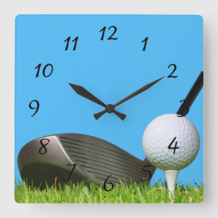 Golfclub- und Ballhintergrund Quadratische Wanduhr