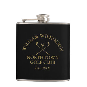 Golfclub und Mitglied Name Schwarz und Gold Flachmann