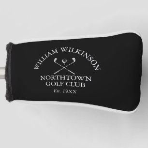 Golfclub und Mitgliedername in Schwarz-Weiß Golf Headcover