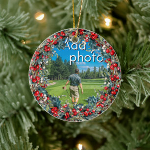 Golfen Weihnachtskranz hinzufügen Ihr Foto rot Keramik Ornament