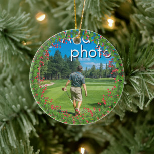 Golfen Weihnachtskranz hinzufügen Ihr Foto rot Keramik Ornament