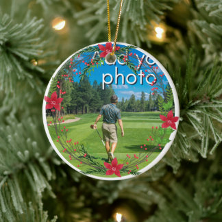 Golfen Weihnachtskranz hinzufügen Ihr Foto rot Keramik Ornament