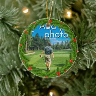 Golfen Weihnachtskranz hinzufügen Ihr Foto rot Keramik Ornament