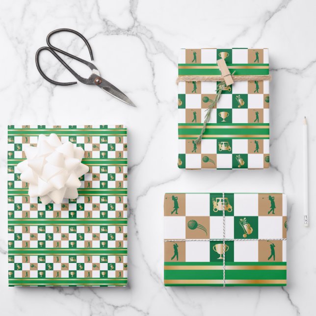 Golfen zu Weihnachten - Minimalistisches Golfmuste Geschenkpapier Set (Vorderseite)