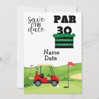 Golfer 30. Geburtstag mit Golfwagen Save the Date Einladung