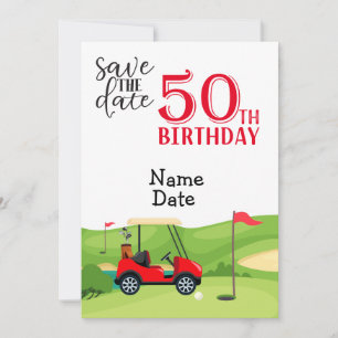 Golfer 50. Geburtstag mit Golfwagen Save the Date Einladung