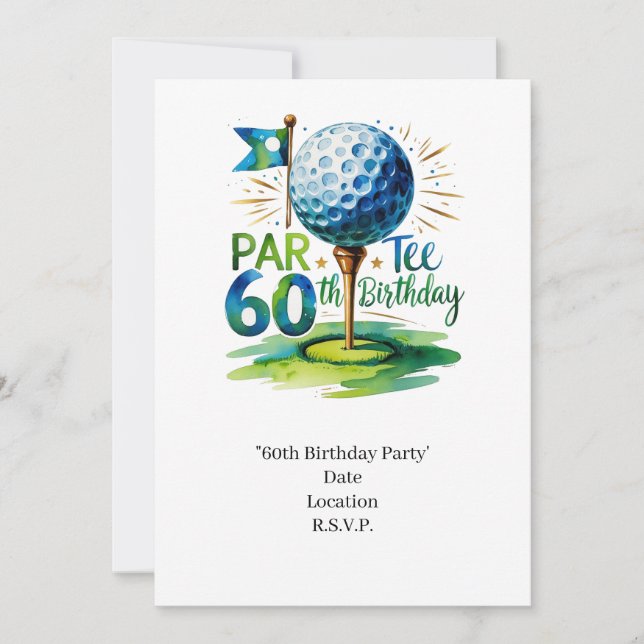 Golfer 60. Geburtstag mit Golfball auf Abschlag Einladung (Vorderseite)