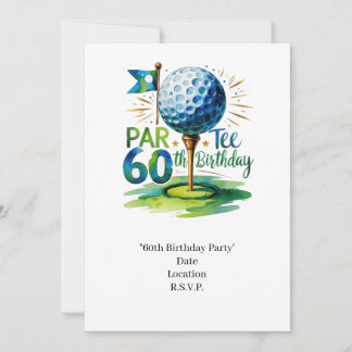 Golfer 60. Geburtstag mit Golfball auf Abschlag Einladung