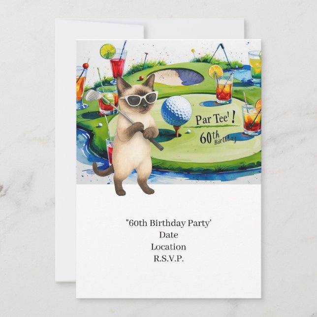 Golfer 60. Geburtstag mit Golfball auf Abschlag Einladung (Vorderseite)