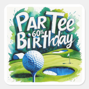Golfer 60. Geburtstag mit Golfball auf Abschlag Quadratischer Aufkleber