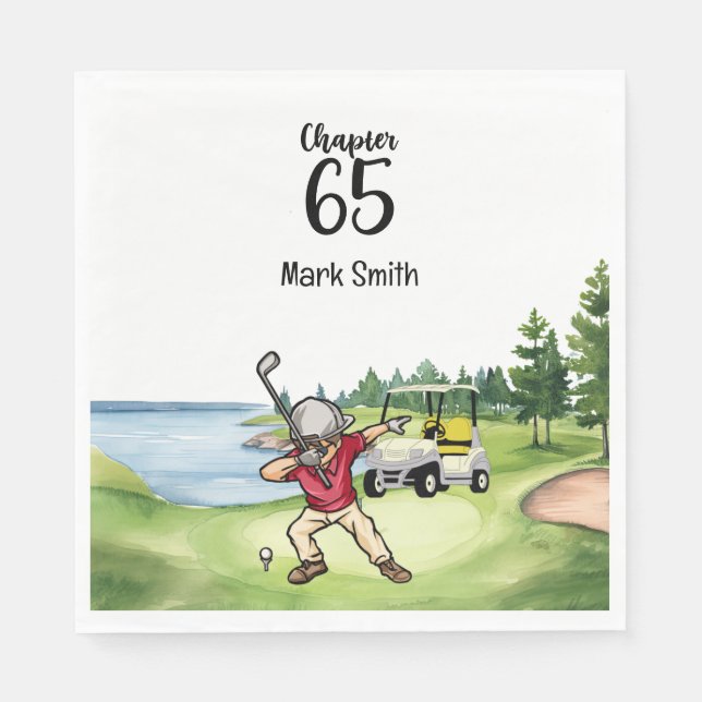Golfer 65. Geburtstag Schlucken mit Golfwagen Serviette (Vorderseite)