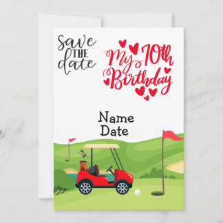 Golfer 70. Geburtstag mit Golfwagen Save the Date Einladung