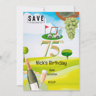 Golfer 75. Geburtstag auf Golfplatz Einladung