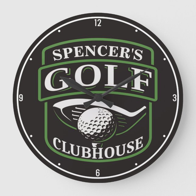 Golfer ADD NAME Pro Golf Player Club Clubhaus Große Wanduhr (Vorderseite)