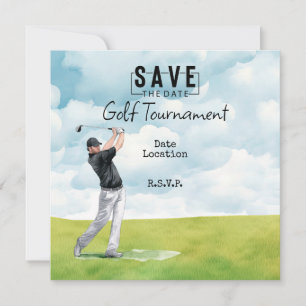Golfer auf dem Golfplatz Save the Date Einladung