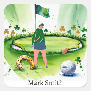 GOLFER auf dem Golfplatz St. Patrick's Day Quadratischer Aufkleber