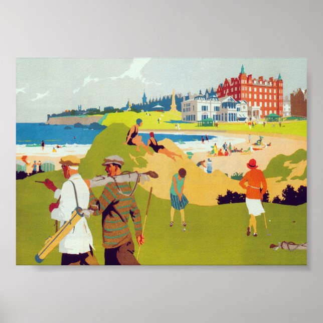 Golfer auf dem Golfplatz Vintages Golfplakat Poster (Vorne)