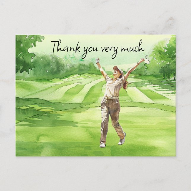 Golfer auf Golfplatz Aquarell Dank Karte (Vorderseite)