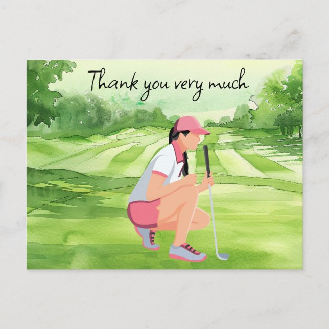 Golfer auf Golfplatz Aquarell Dank Karte (Vorderseite)