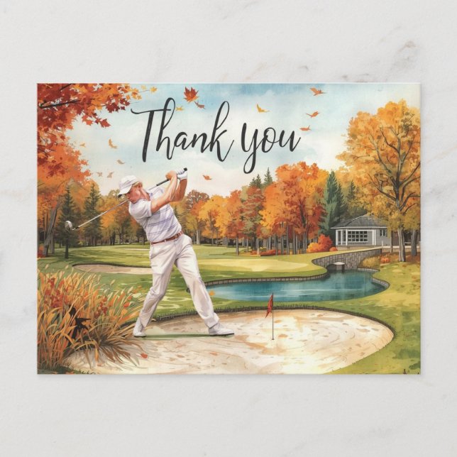 Golfer auf Golfplatz Herbst Erntedank Postkarte (Vorderseite)