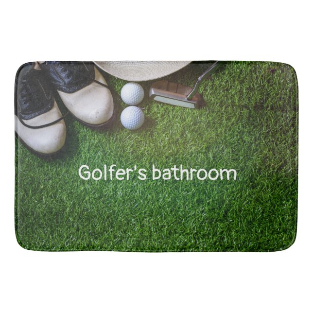 Golfer Bad mit Golfbällen auf grünem Gras b Badematte (Vorderseite)
