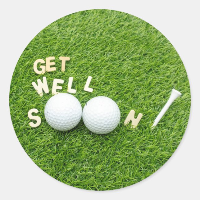 Golfer bald Golf-Bälle und Tee auf grün Runder Aufkleber (Vorderseite)