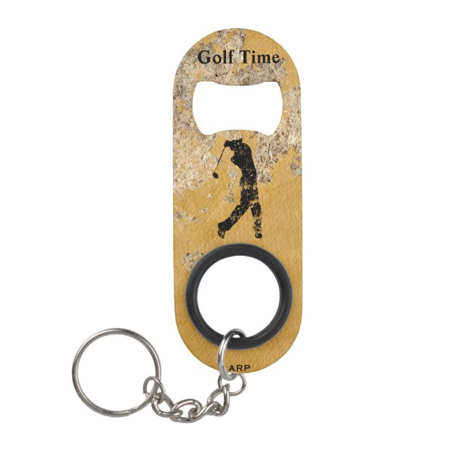 *~* Golfer Barkeeper Rough Gold und Tan Textured Mini Flaschenöffner (Vorderseite)
