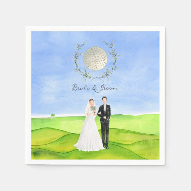 Golfer Braut und Bräutigam für Golfer Hochzeit Par Serviette (Vorderseite)