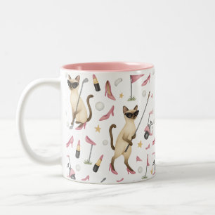 Golfer Cat Junggeselinnen-Abschied in rosa Thema Zweifarbige Tasse