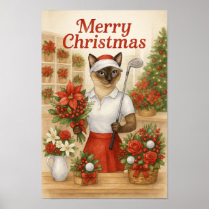 Golfer Cat Weibliche Weihnachten Thema für Tierlie Poster