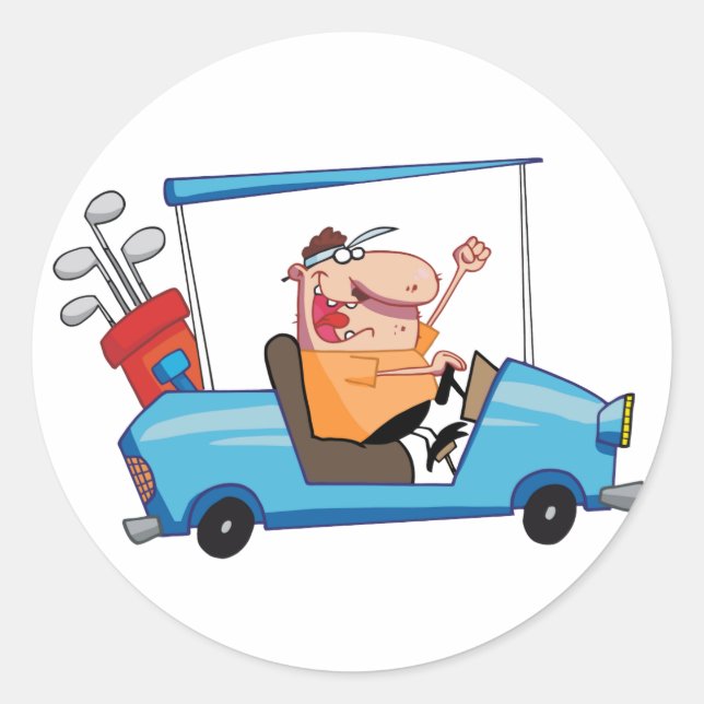 Golfer-Drives-golf-cart Runder Aufkleber (Vorderseite)