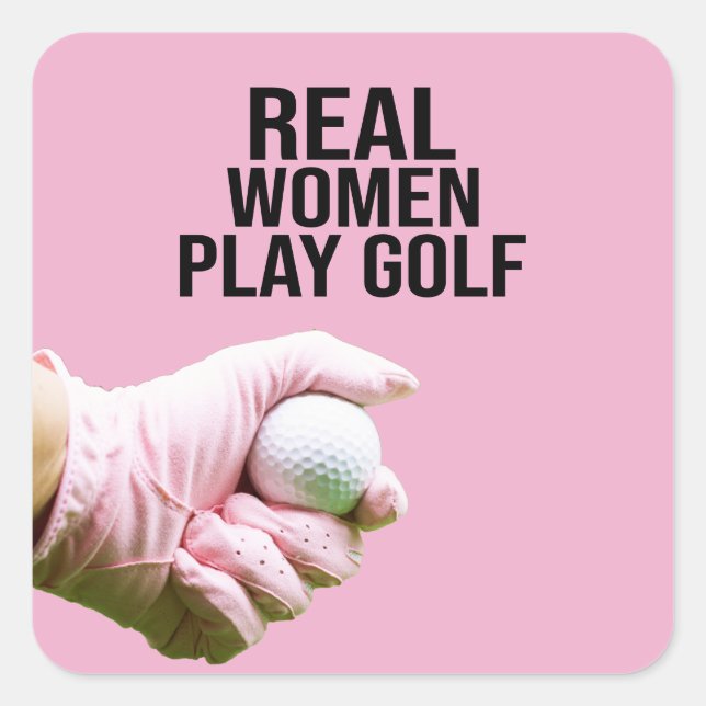 Golfer echte Frauen spielen Golf Quadratischer Aufkleber (Vorderseite)