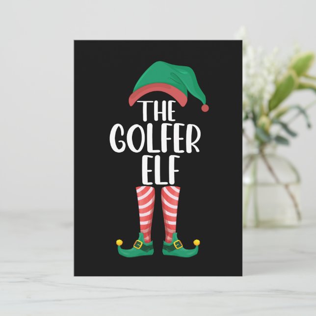 Golfer Elf Golf Familie passt Weihnachten Einladung (Stehend Vorderseite)