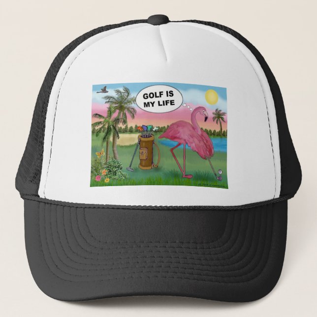 Golfer Flamingo - Golf ist mein Leben Truckerkappe (Vorderseite)