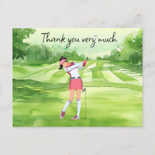 Golfer Frau auf dem Golfplatz Aquarell Postkarte