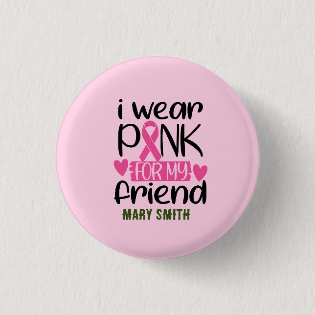Golfer Frau Brustkrebs Bewusstsein rosa Name Button (Vorderseite)