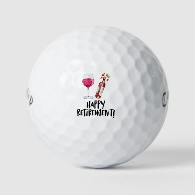 Golfer glücklicher Ruhestand mit Weinglas und Flas Golfball (Vorderseite)
