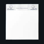 Golfer Golf Ball Retro Monogram Name Notizblock<br><div class="desc">Alte Schule Retrokunstskizze eines Golfballs,  der auf einem Golfschläger sitzt. Perfektes Büro- oder Zuhause-Schreibtischzubehör für Ihren Lieblinggolfer.</div>