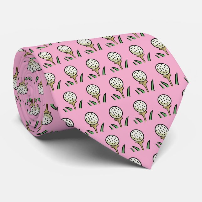 Golfer Golf Balls Gold T-Shirts auf hellrosa Krawatte (Gerollt)