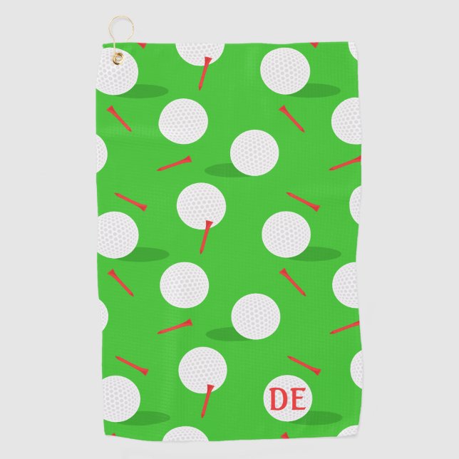 Golfer Golf Balls und T-Shirts Muster Monogram Golfhandtuch (Vorderseite)