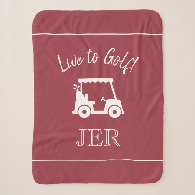 Golfer Golf Cart Mit Monogramm Initialen Sport Red Sherpadecke (Vorderseite)