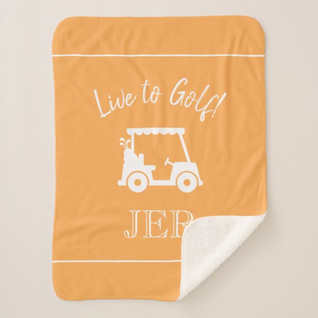 Golfer Golf Cart Monogram Initials orange Gelb Sherpadecke (Vorderseite)