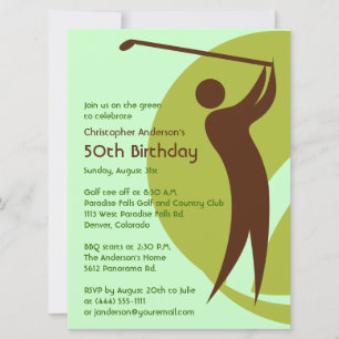 Golfer Golf Golfing Green Brown 50. Geburtstag Einladung