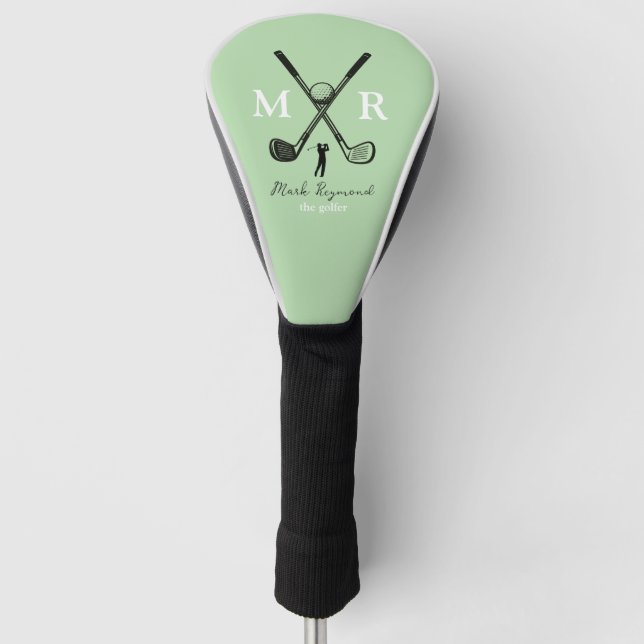 Golfer . golf-player monogram pale-green golf headcover (Vorderseite)