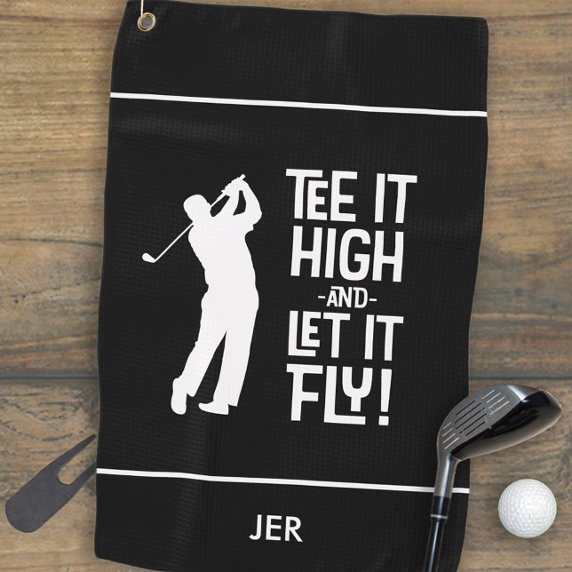 Golfer Golf Spaß Funny Sports Mit Monogramm Black Golfhandtuch (Golfer Golf Humor Funny Sports Custom Monogrammed Initials Black Golf Towel Unique Gift For Men)