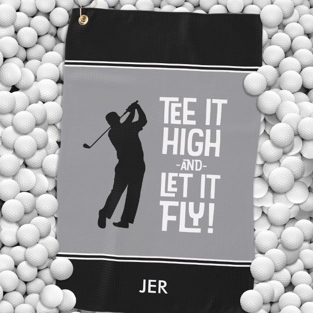 Golfer Golf Spaß Funny Sports Monogram Black Gray Golfhandtuch (Von Creator hochgeladen)