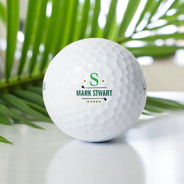 Golfer Golf-Spieler Classy Green Monogram Golfball (Von Creator hochgeladen)
