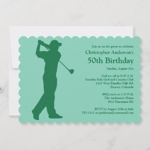 Golfer Golf Vert Blanc 50e anniversaire Invitation