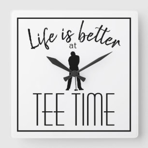 Golfer Golfplatz T-Shirt Time White Black Quadratische Wanduhr