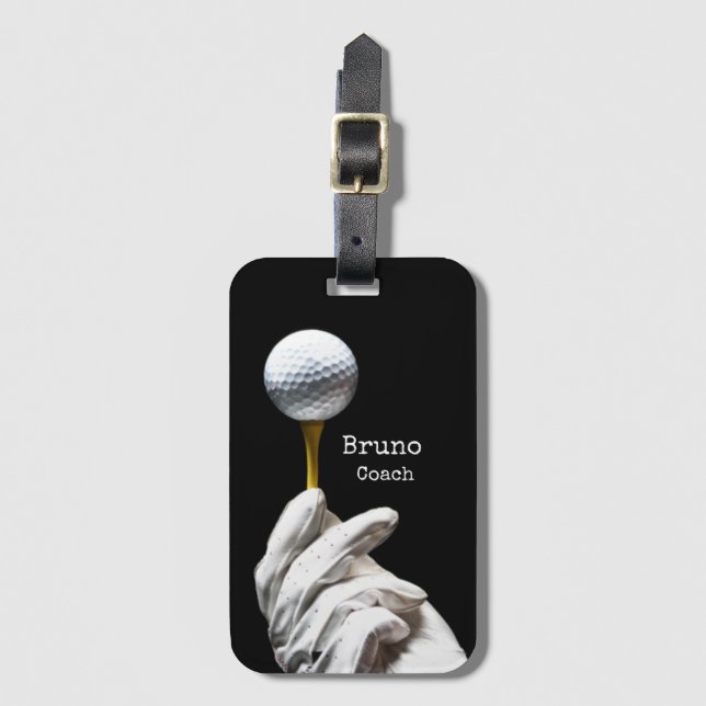 Golfer hält Kugel auf dem Button bereit, das Gepäc Gepäckanhänger (Vorderseite Vertikal)